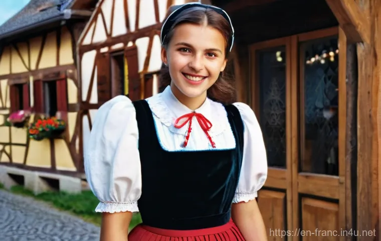 프랑스에서 전통 의상 및 패션 역사 - **A Breton Woman in Festive Attire**
    A full-body portrait of a young woman from Brittany, France...